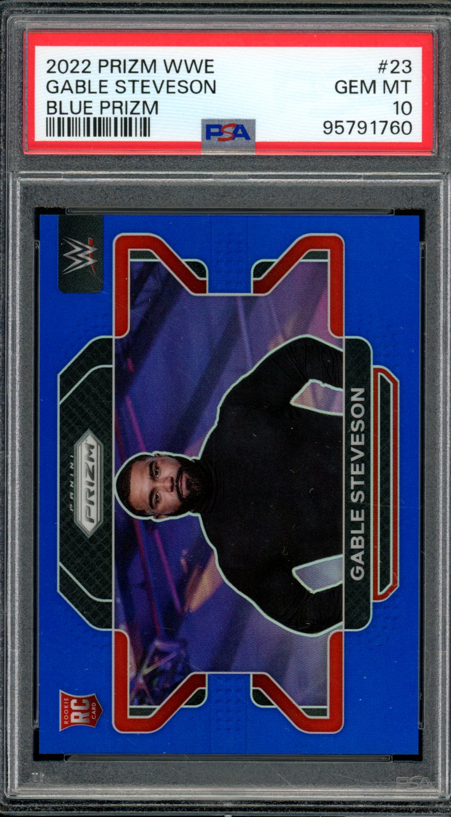 Gable Steveson Rookie Card 2022 Prizm WWE Blue Prizm (pop 15) #23 PSA 10 Image 1