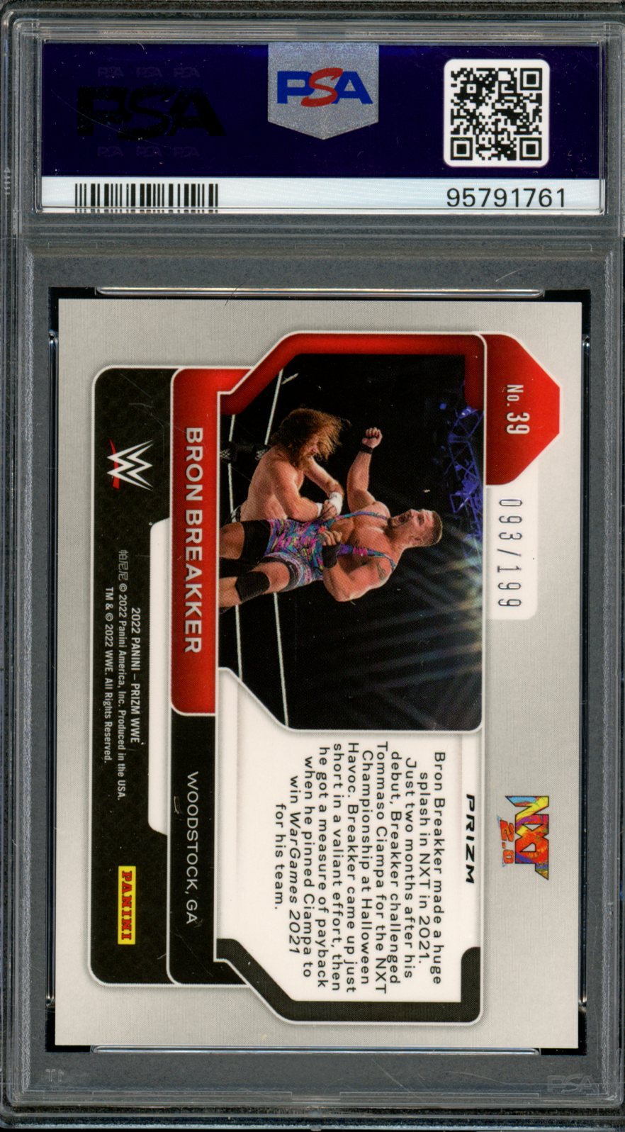 Bron Breakker Rookie Card 2022 Prizm WWE Blue Prizm (pop 11) #39 PSA 10 Image 2