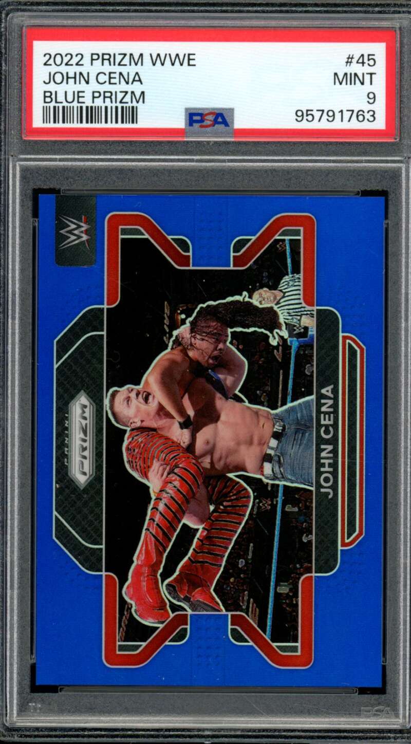 John Cena Card 2022 Prizm WWE Blue Prizm (pop 9) #45 PSA 9 Image 1