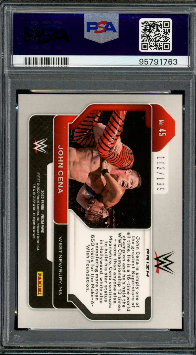 John Cena Card 2022 Prizm WWE Blue Prizm (pop 9) #45 PSA 9 Image 2