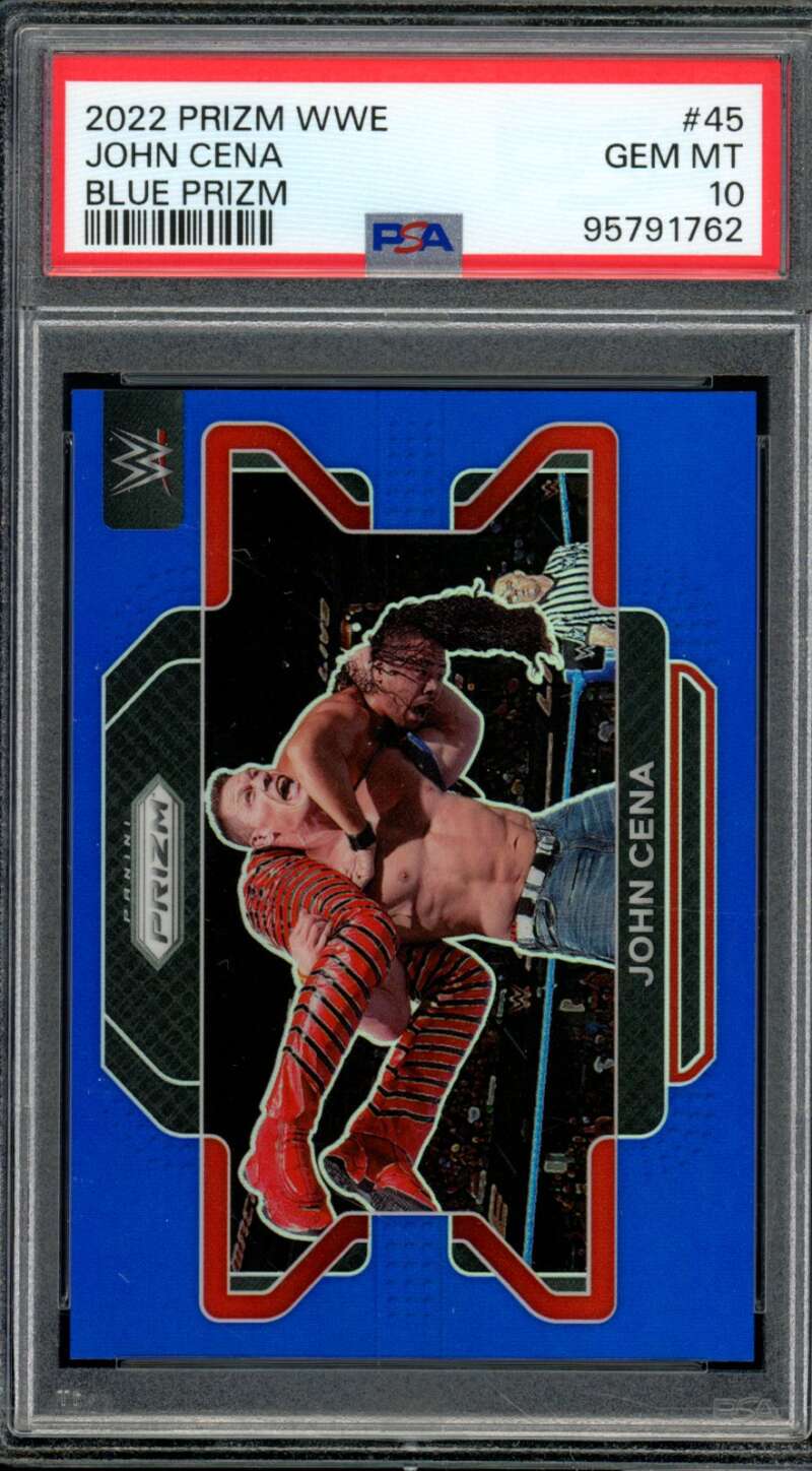 John Cena Card 2022 Prizm WWE Blue Prizm (pop 11) #45 PSA 10 Image 1