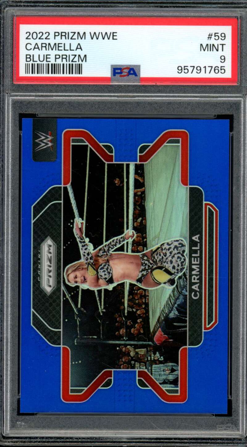 Carmella Card 2022 Prizm WWE Blue Prizm (pop 2) #59 PSA 9 Image 1