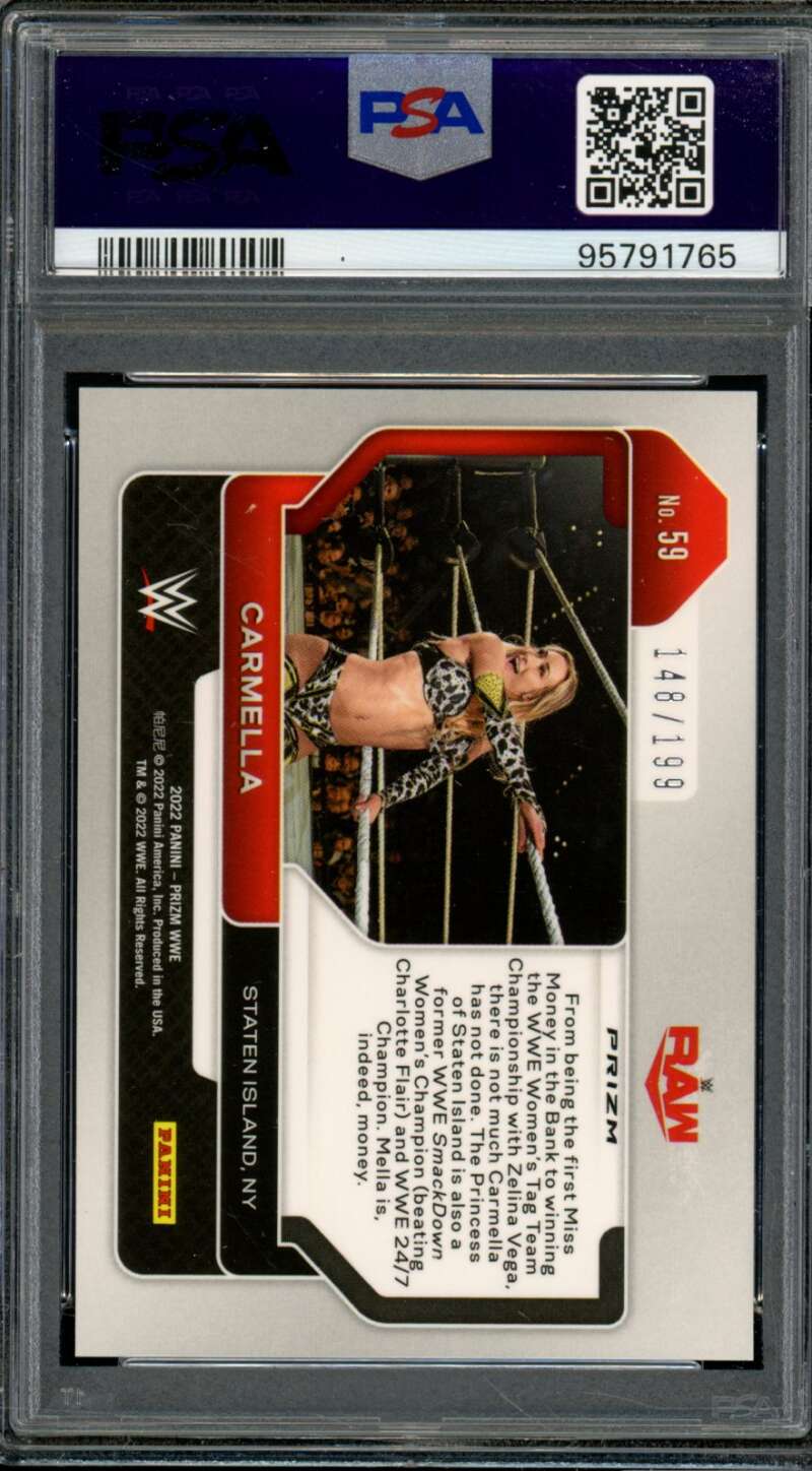 Carmella Card 2022 Prizm WWE Blue Prizm (pop 2) #59 PSA 9 Image 2