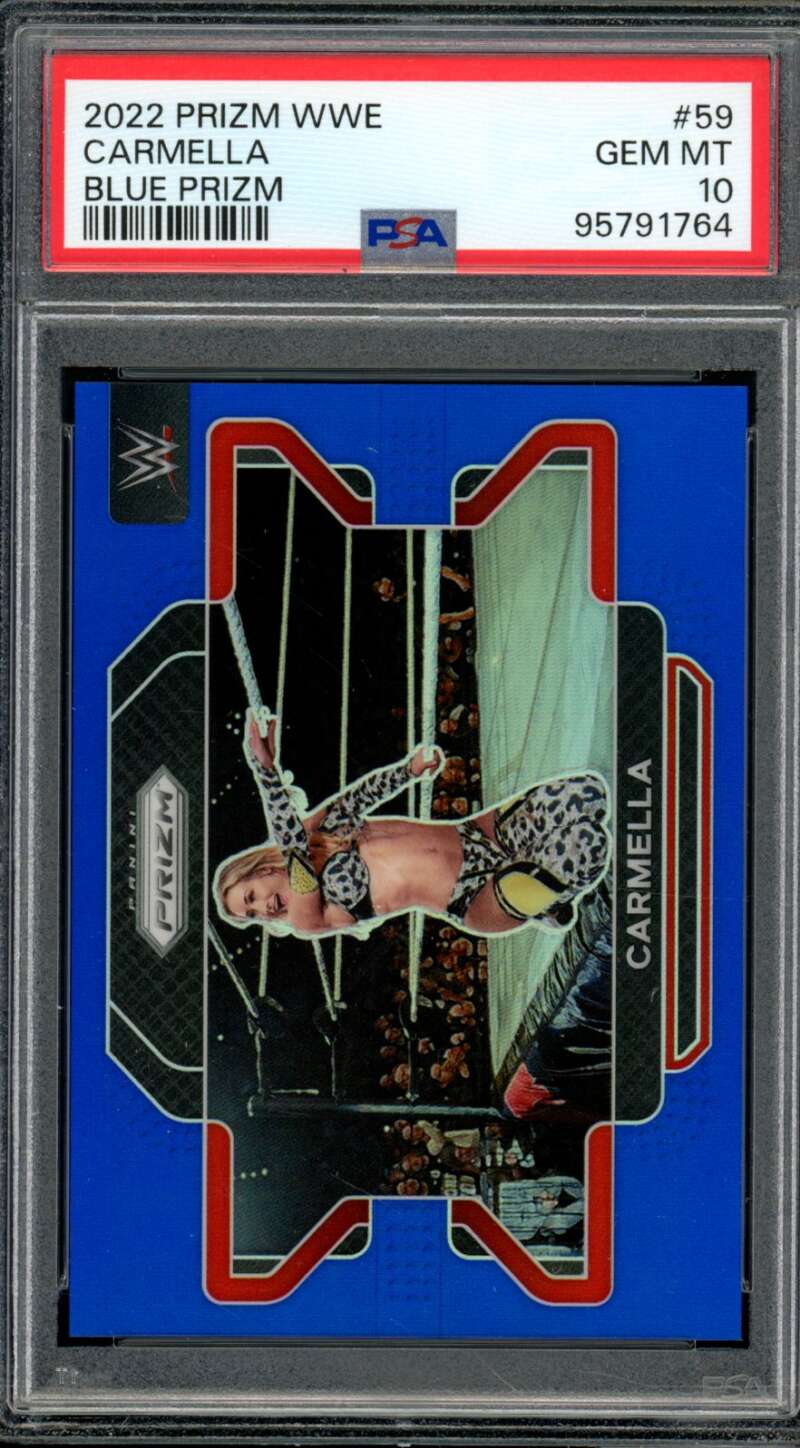 Carmella Card 2022 Prizm WWE Blue Prizm (pop 2) #59 PSA 10 Image 1