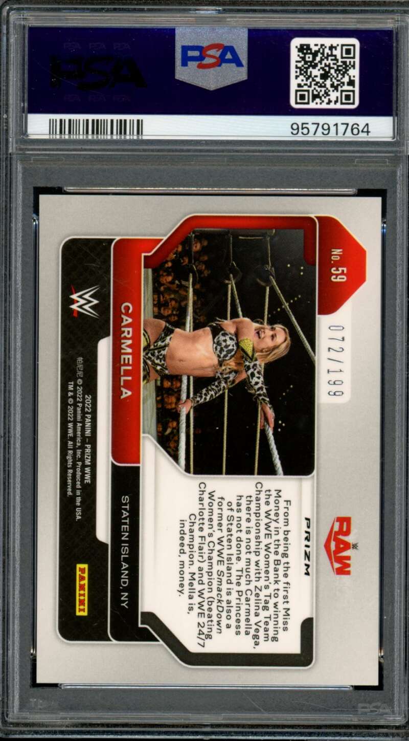 Carmella Card 2022 Prizm WWE Blue Prizm (pop 2) #59 PSA 10 Image 2