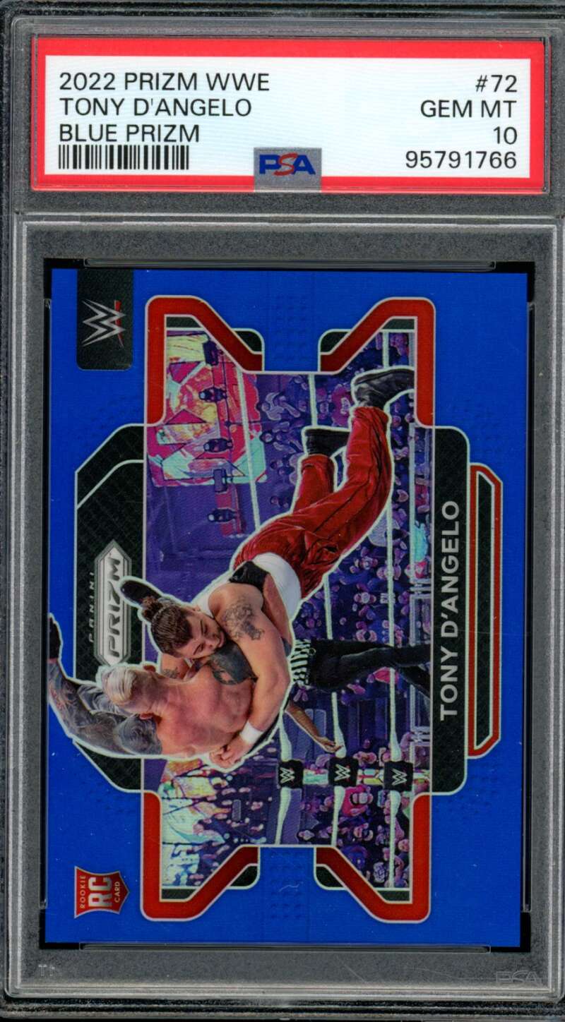 Tony D'Angelo Rookie Card 2022 Prizm WWE Blue Prizm (pop 2) #72 PSA 10 Image 1