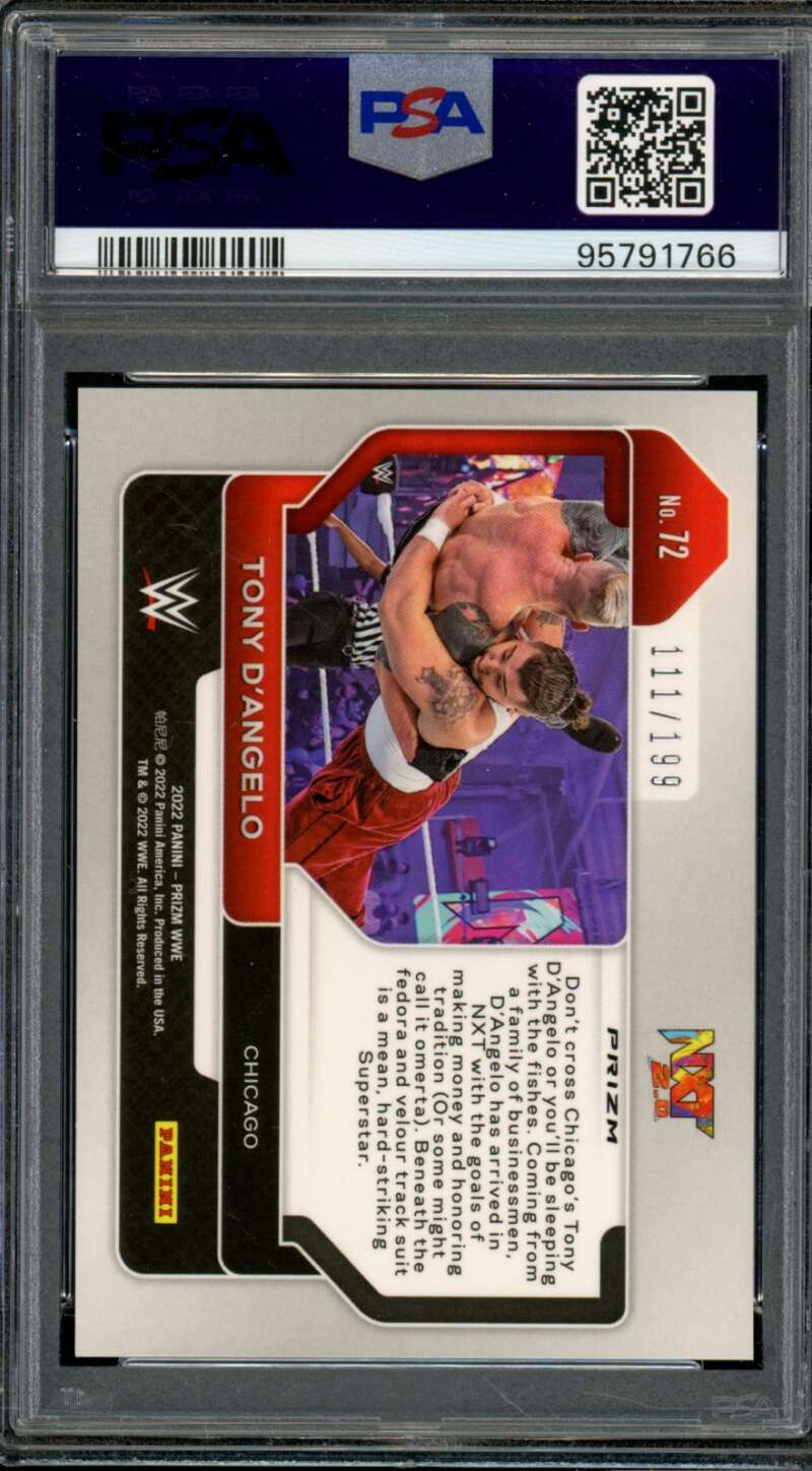 Tony D'Angelo Rookie Card 2022 Prizm WWE Blue Prizm (pop 2) #72 PSA 10 Image 2