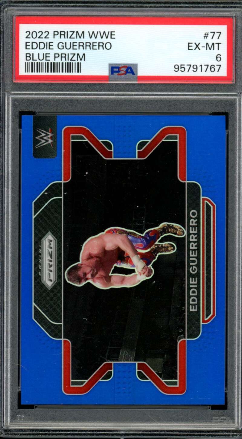 Eddie Guerrero Card 2022 Prizm WWE Blue Prizm #77 PSA 6 Image 1