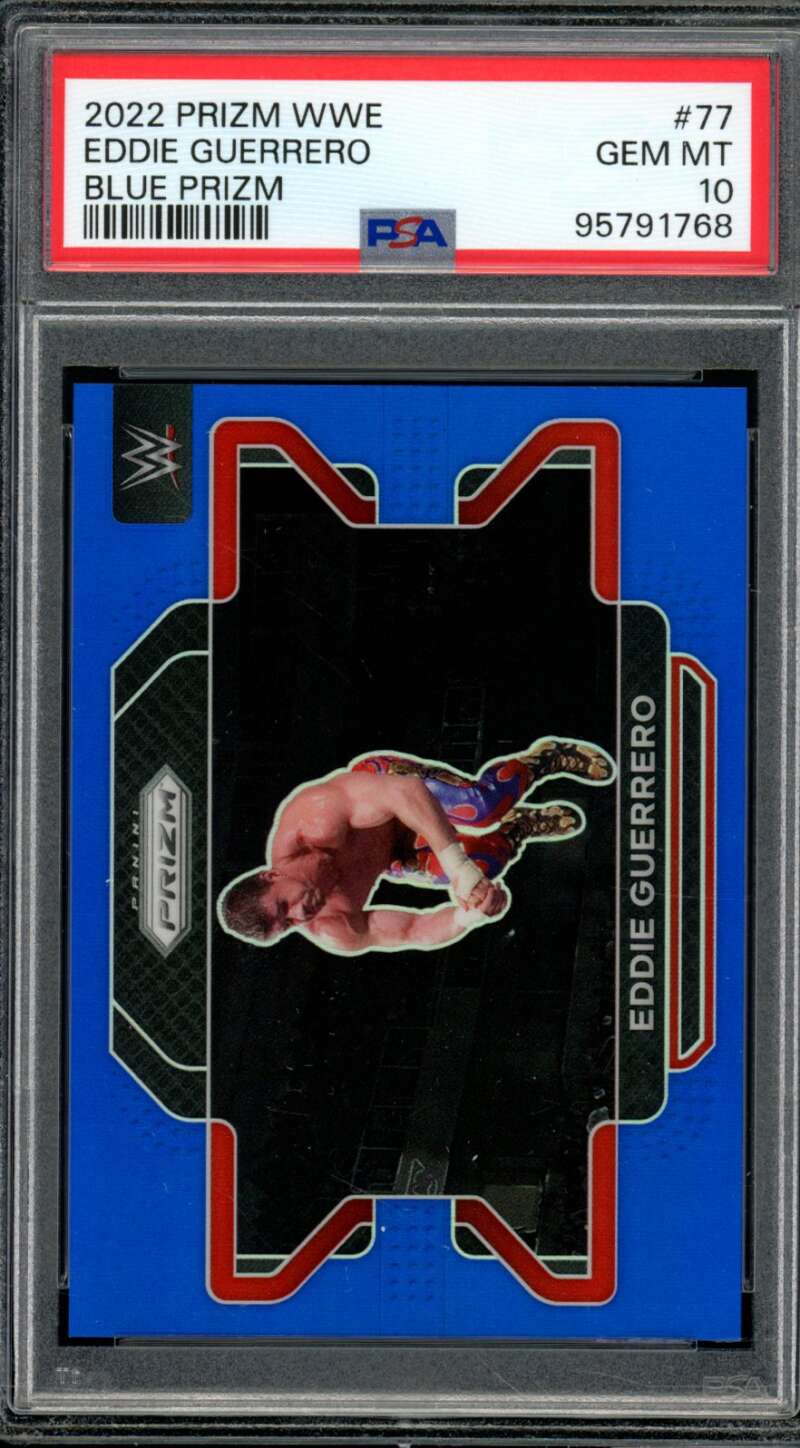 Eddie Guerrero Card 2022 Prizm WWE Blue Prizm (pop 3) #77 PSA 10 Image 1