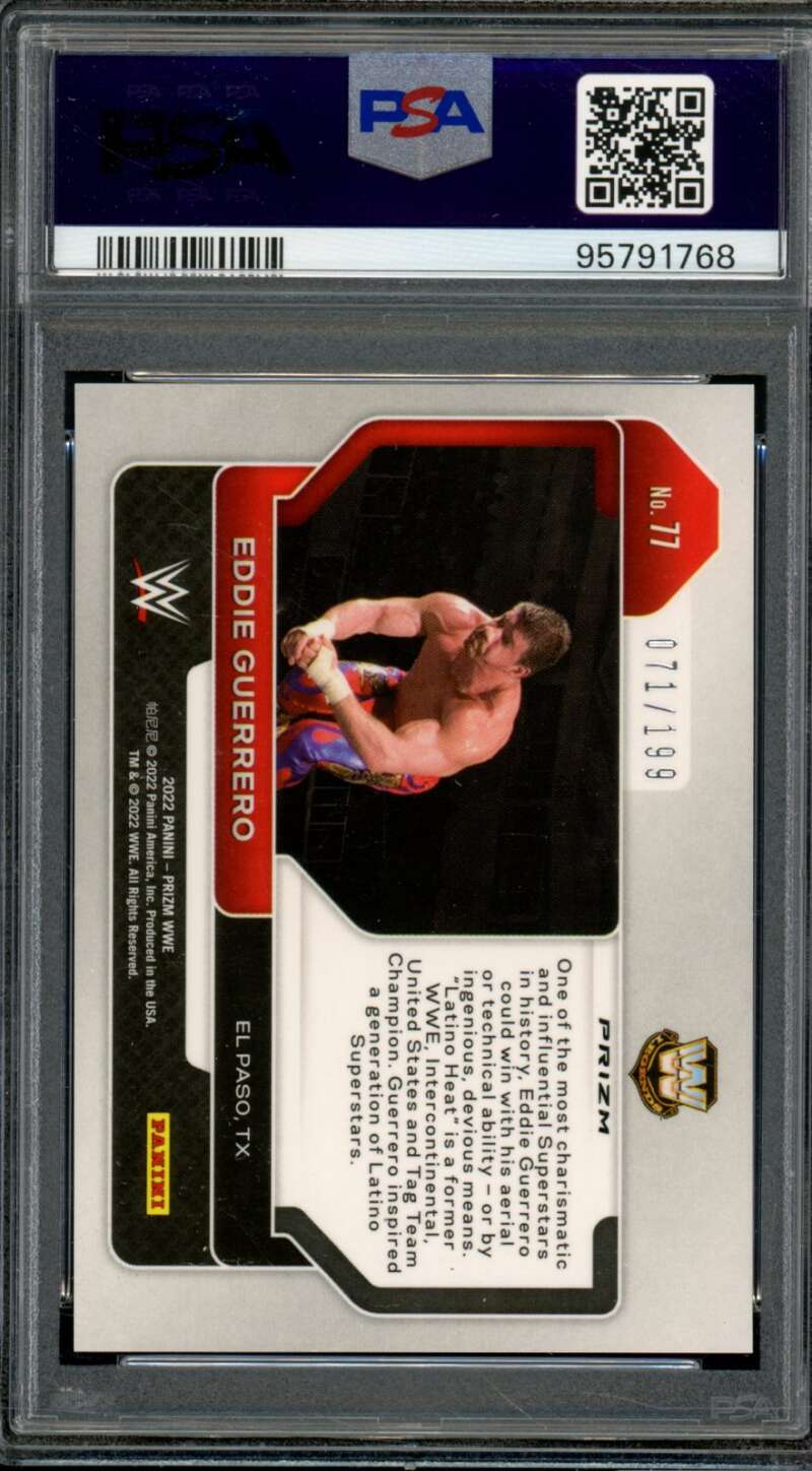 Eddie Guerrero Card 2022 Prizm WWE Blue Prizm (pop 3) #77 PSA 10 Image 2