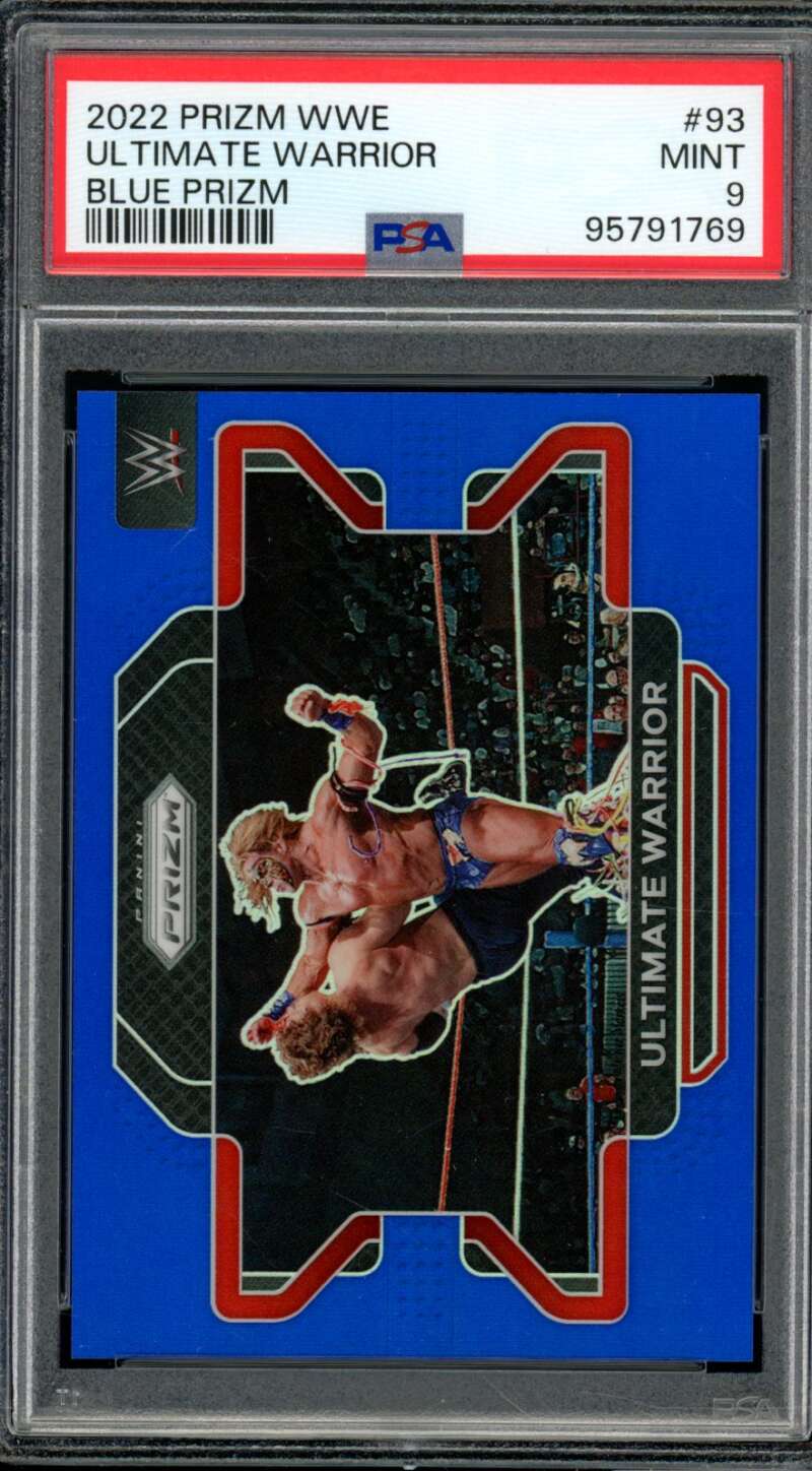 Ultimate Warrior Card 2022 Prizm WWE Blue Prizm (pop 7) #93 PSA 9 Image 1