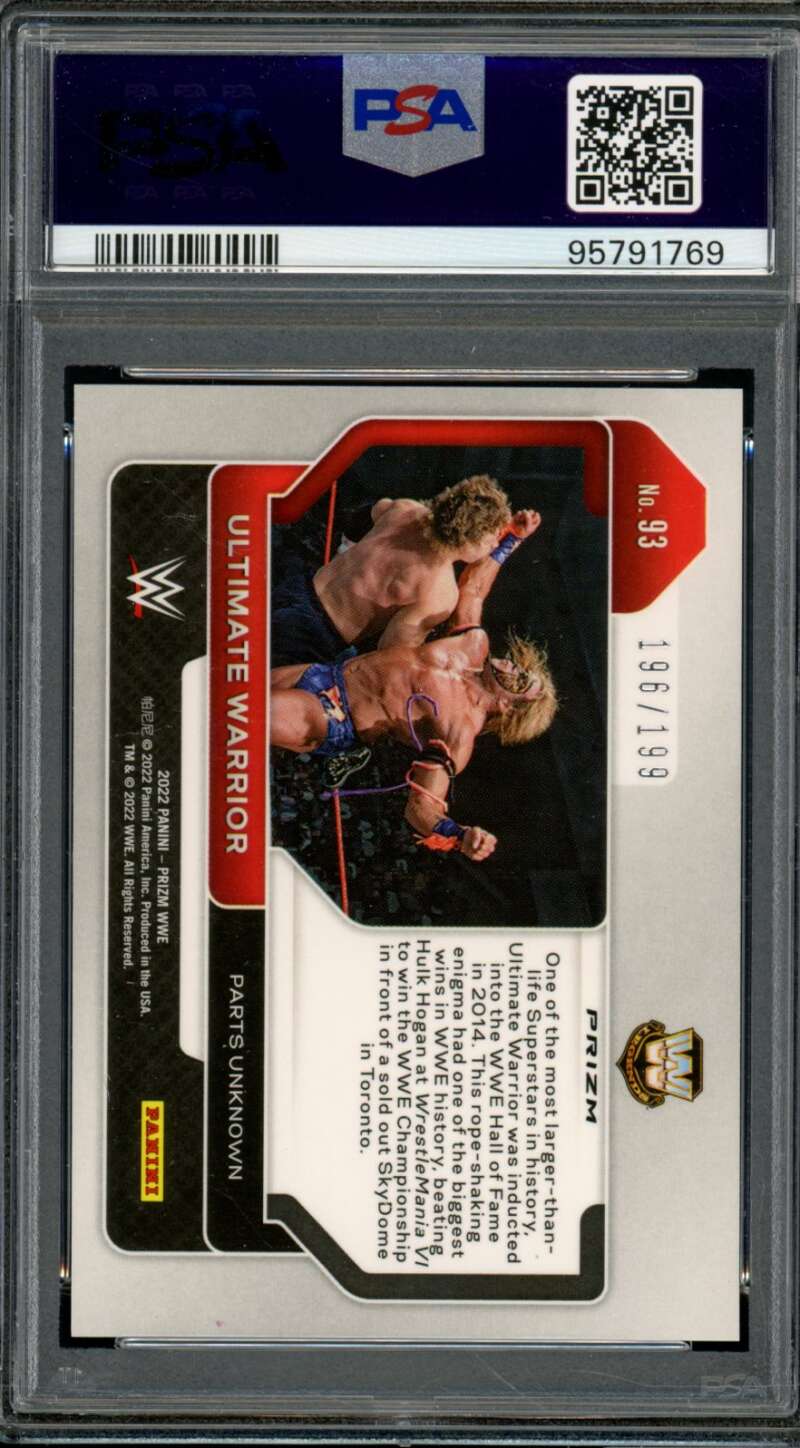 Ultimate Warrior Card 2022 Prizm WWE Blue Prizm (pop 7) #93 PSA 9 Image 2