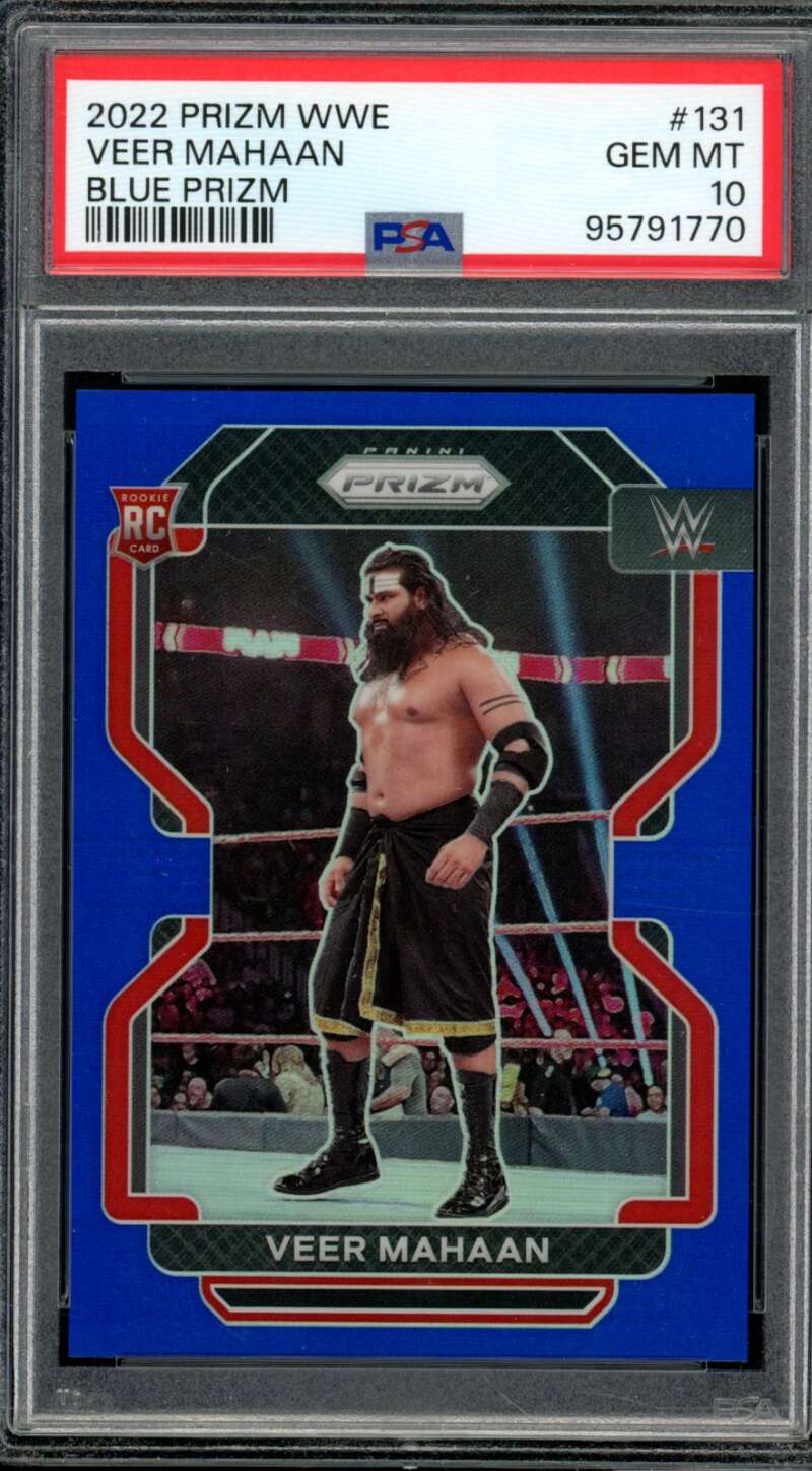 Veer Mahaan Rookie Card 2022 Prizm WWE Blue Prizm (pop 2) #131 PSA 10 Image 1