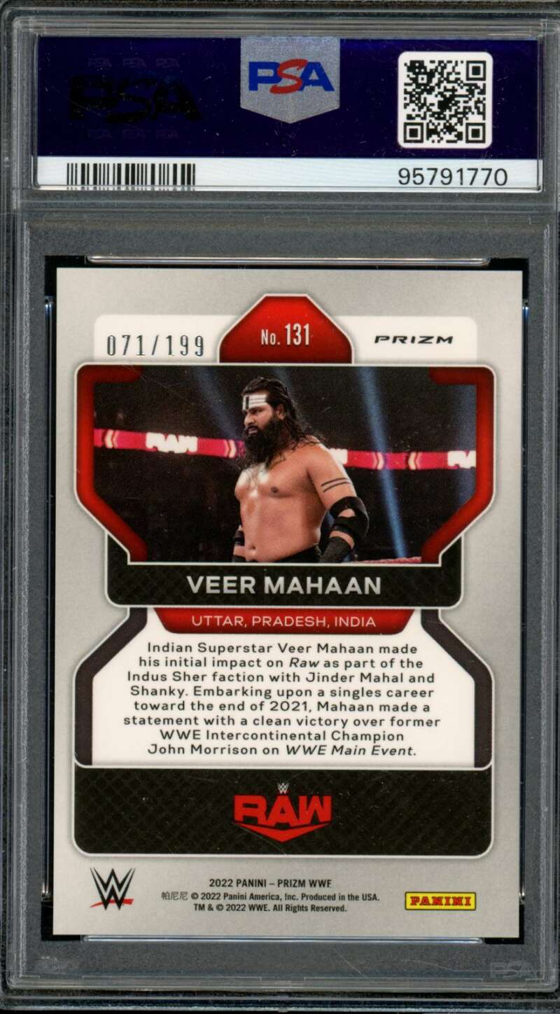 Veer Mahaan Rookie Card 2022 Prizm WWE Blue Prizm (pop 2) #131 PSA 10 Image 2