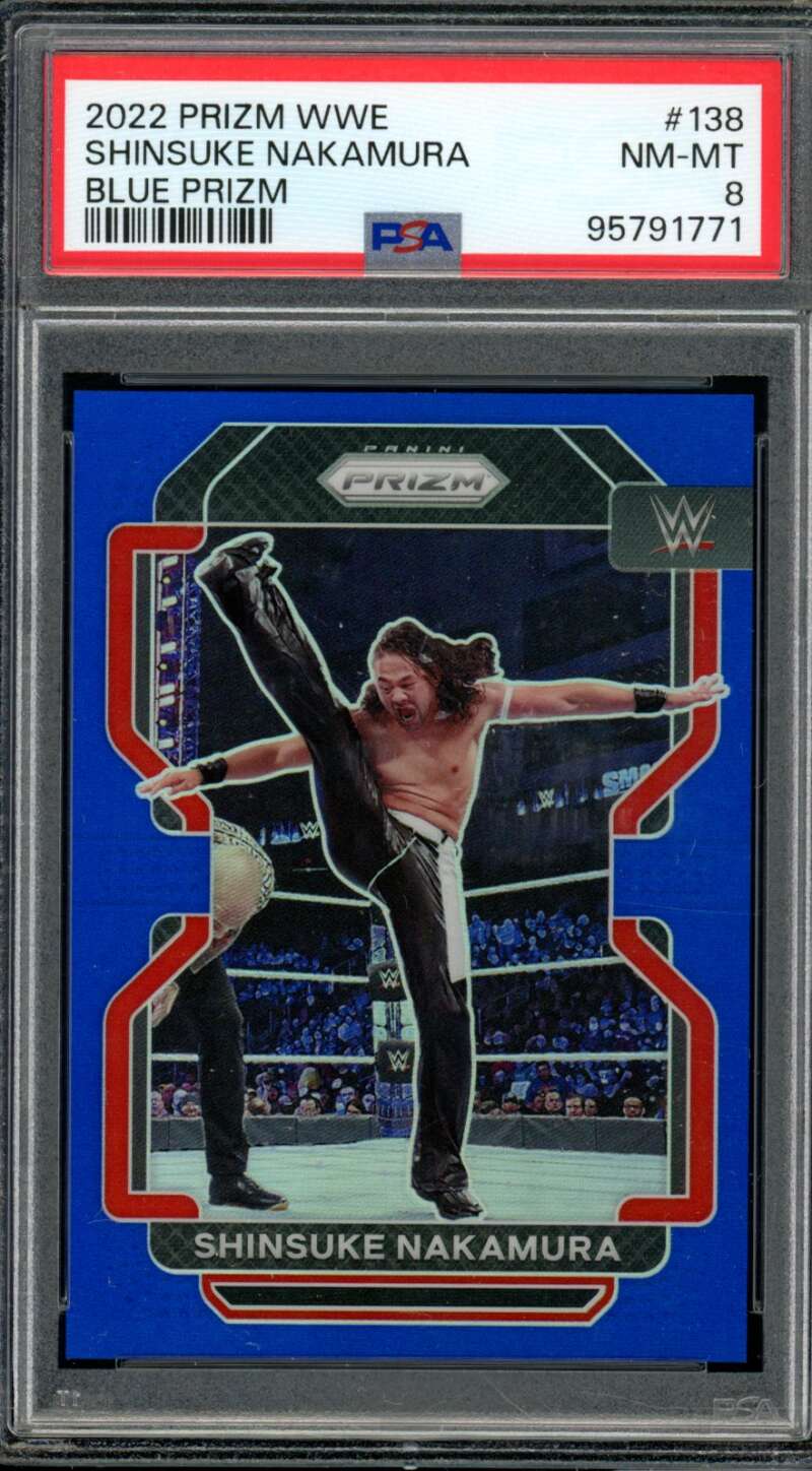 Shinsuke Nakamura Card 2022 Prizm WWE Blue Prizm (pop 1) #138 PSA 8 Image 1