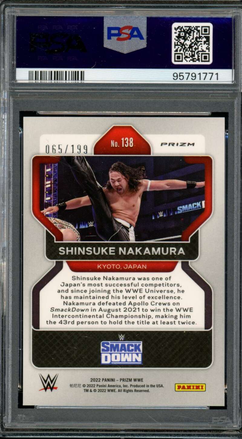 Shinsuke Nakamura Card 2022 Prizm WWE Blue Prizm (pop 1) #138 PSA 8 Image 2