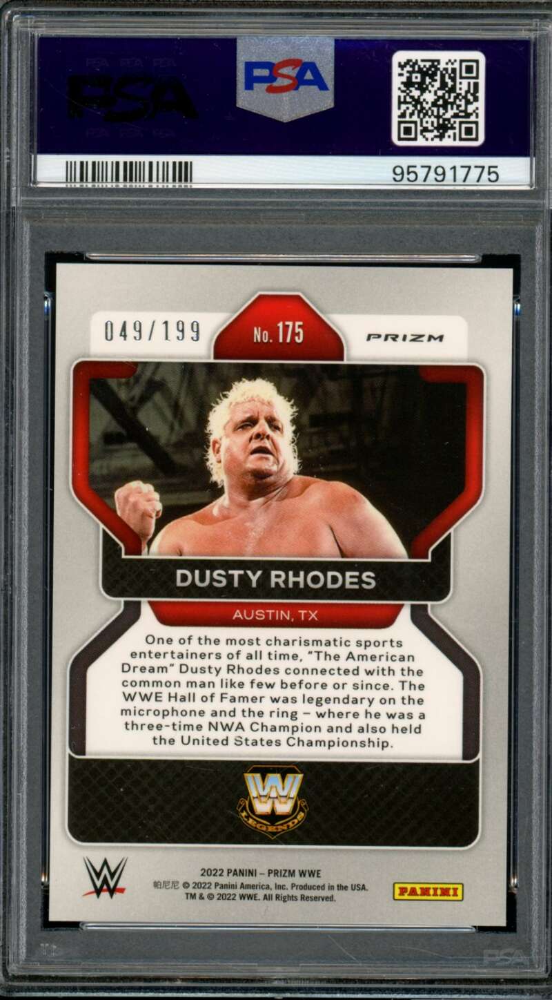 Dusty Rhodes Card 2022 Prizm WWE Blue Prizm (pop 3) #175 PSA 10 Image 2