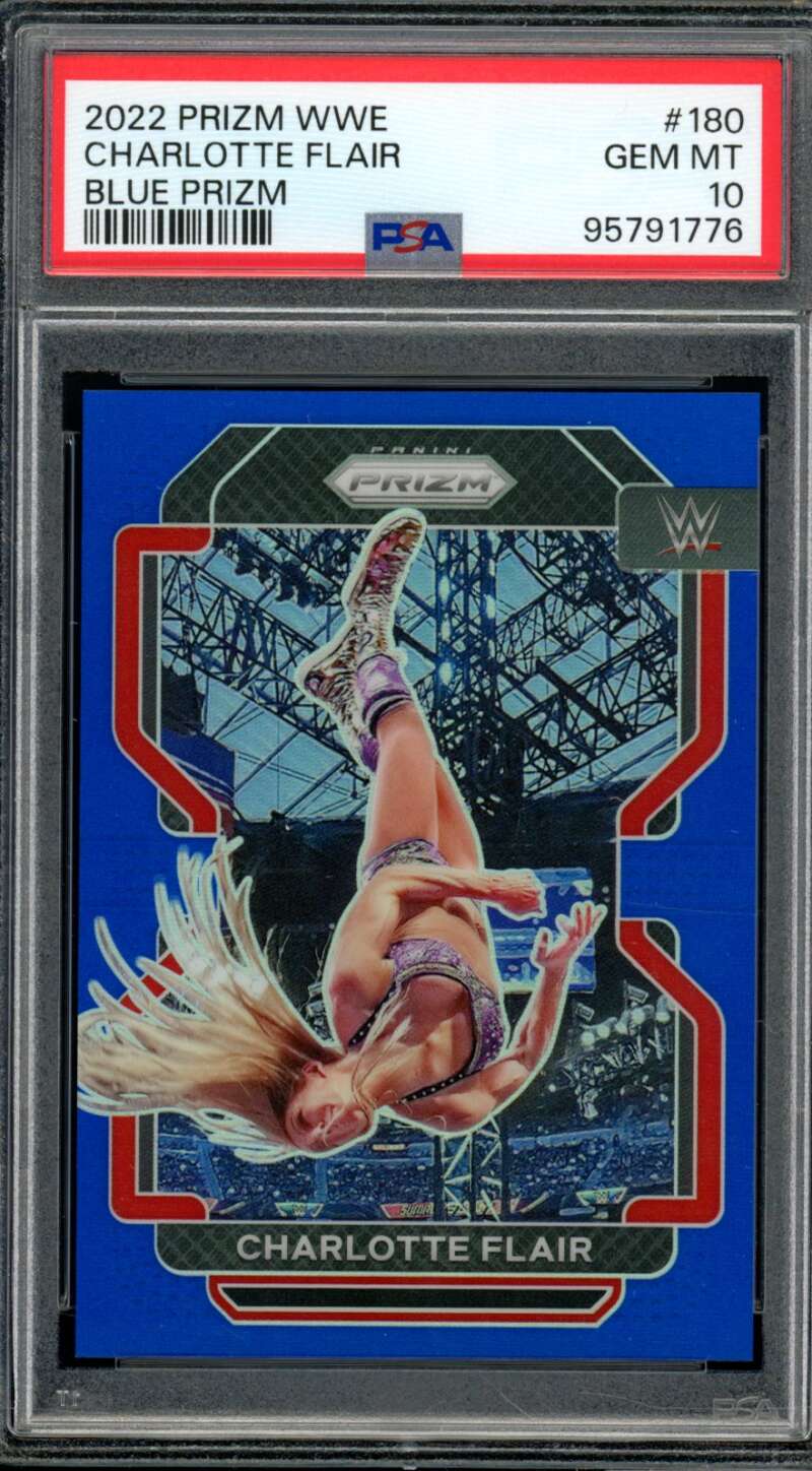 Charlotte Flair Card 2022 Prizm WWE Blue Prizm (pop 5) #180 PSA 10 Image 1