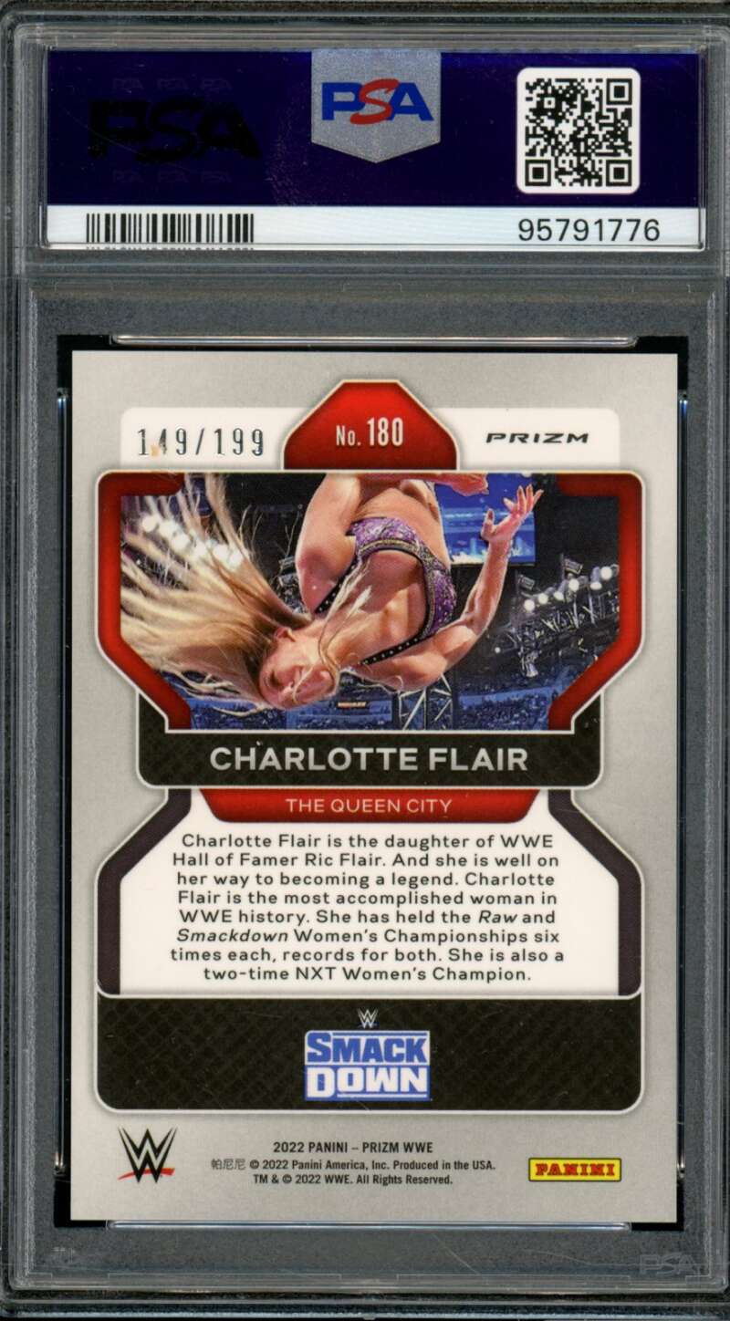 Charlotte Flair Card 2022 Prizm WWE Blue Prizm (pop 5) #180 PSA 10 Image 2