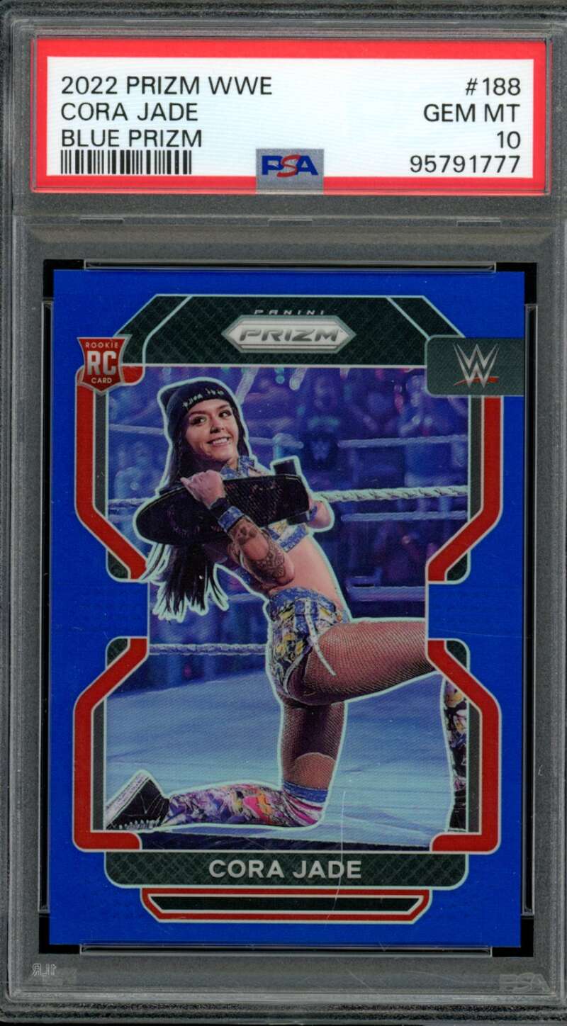 Cora Jade Rookie Card 2022 Prizm WWE Blue Prizm (pop 16) #188 PSA 10 Image 1