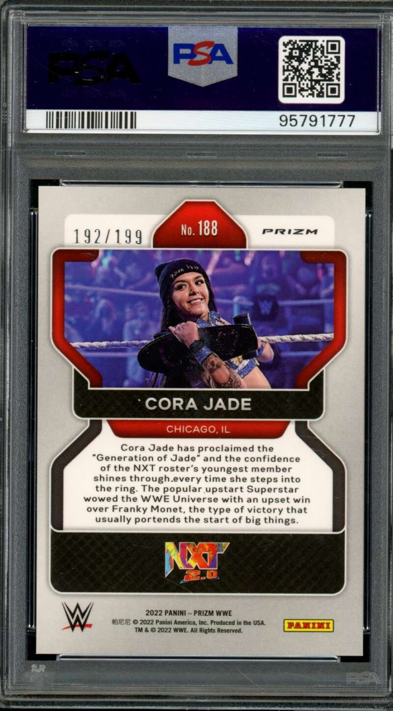 Cora Jade Rookie Card 2022 Prizm WWE Blue Prizm (pop 16) #188 PSA 10 Image 2