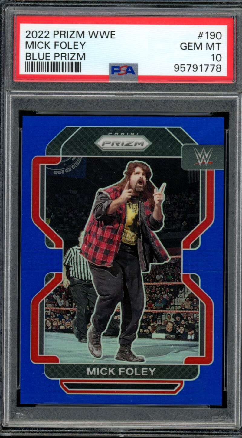 Mick Foley Card 2022 Prizm WWE Blue Prizm (pop 7) #190 PSA 10 Image 1