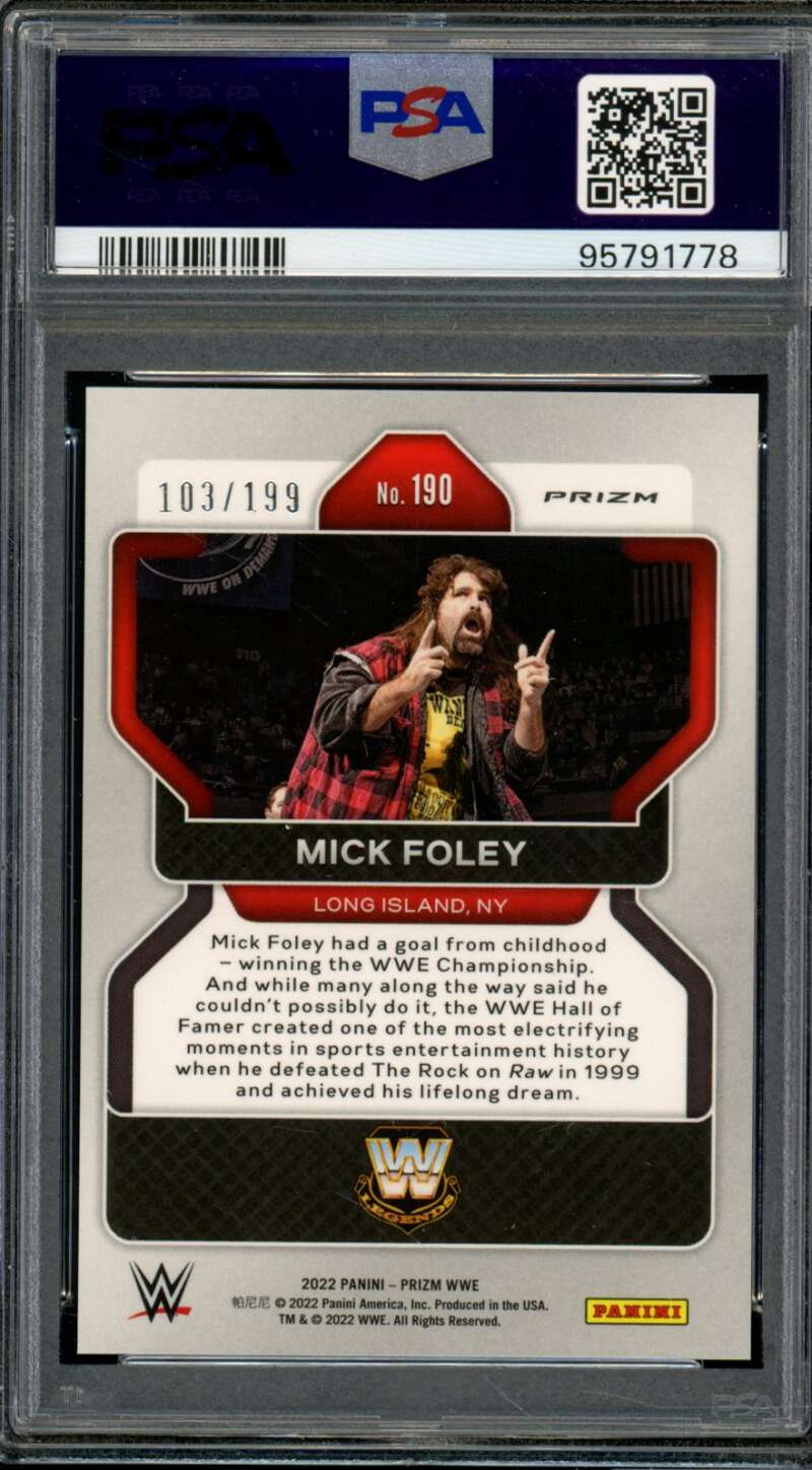 Mick Foley Card 2022 Prizm WWE Blue Prizm (pop 7) #190 PSA 10 Image 2