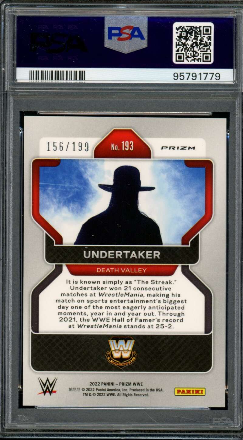 Undertaker Card 2022 Prizm WWE Blue Prizm (pop 10) #193 PSA 9 Image 2