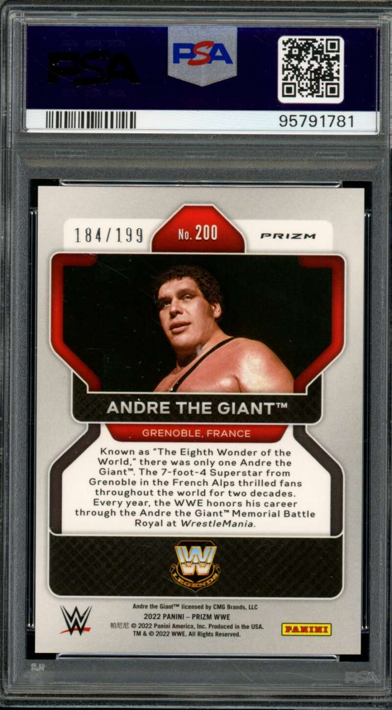 Andre The Giant Card 2022 Prizm WWE Blue Prizm (pop 4) #200 PSA 10 Image 2