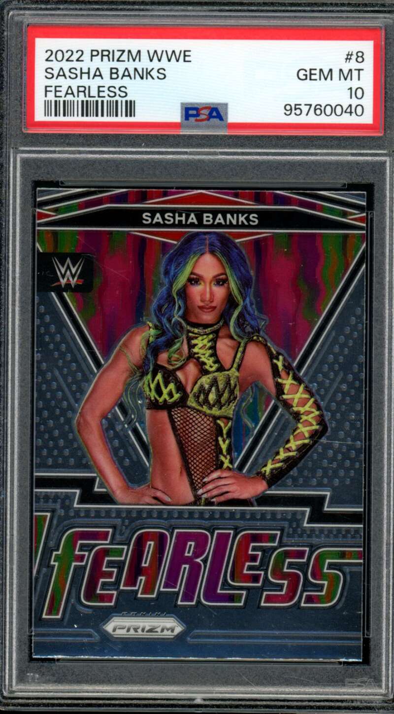 Sasha Banks Card 2022 Prizm WWE Fearless (pop 2) #8 PSA 10 Image 1