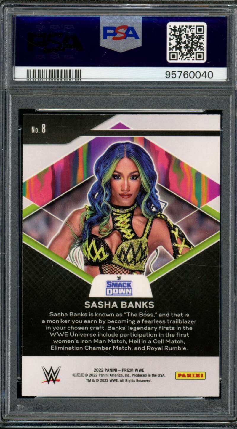 Sasha Banks Card 2022 Prizm WWE Fearless (pop 2) #8 PSA 10 Image 2