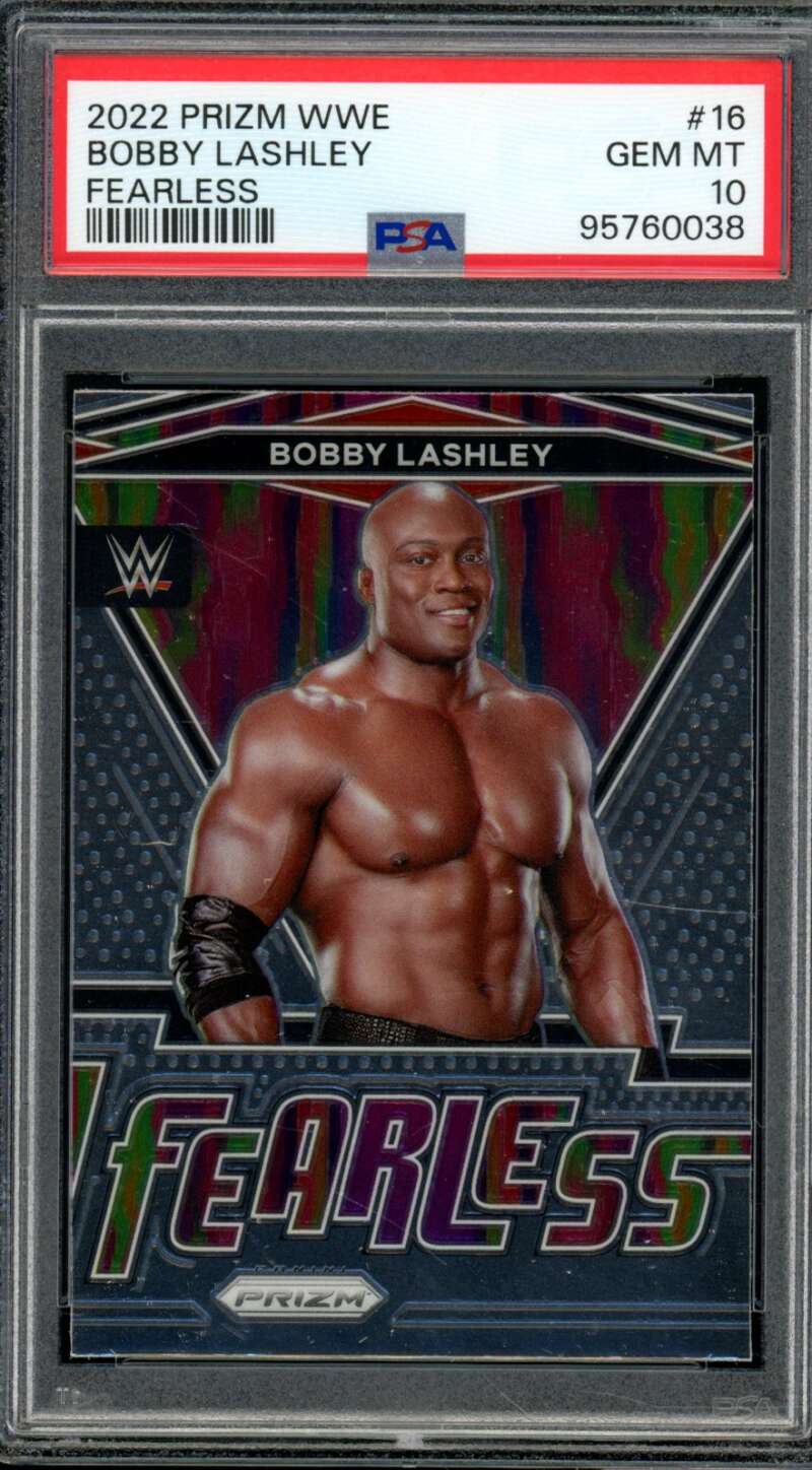 Bobby Lashley Card 2022 Prizm WWE Fearless (pop 1) #16 PSA 10 Image 1