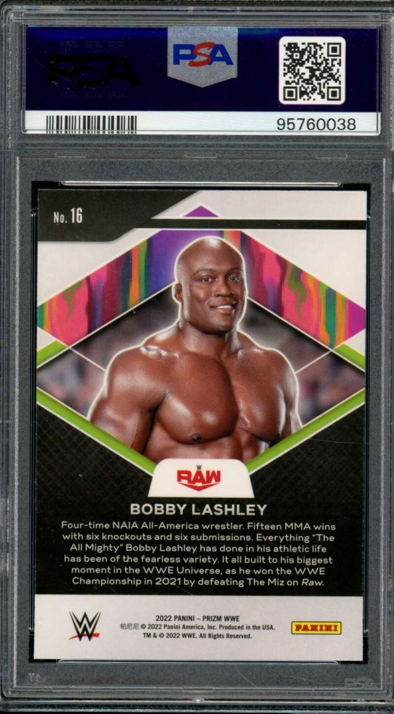 Bobby Lashley Card 2022 Prizm WWE Fearless (pop 1) #16 PSA 10 Image 2