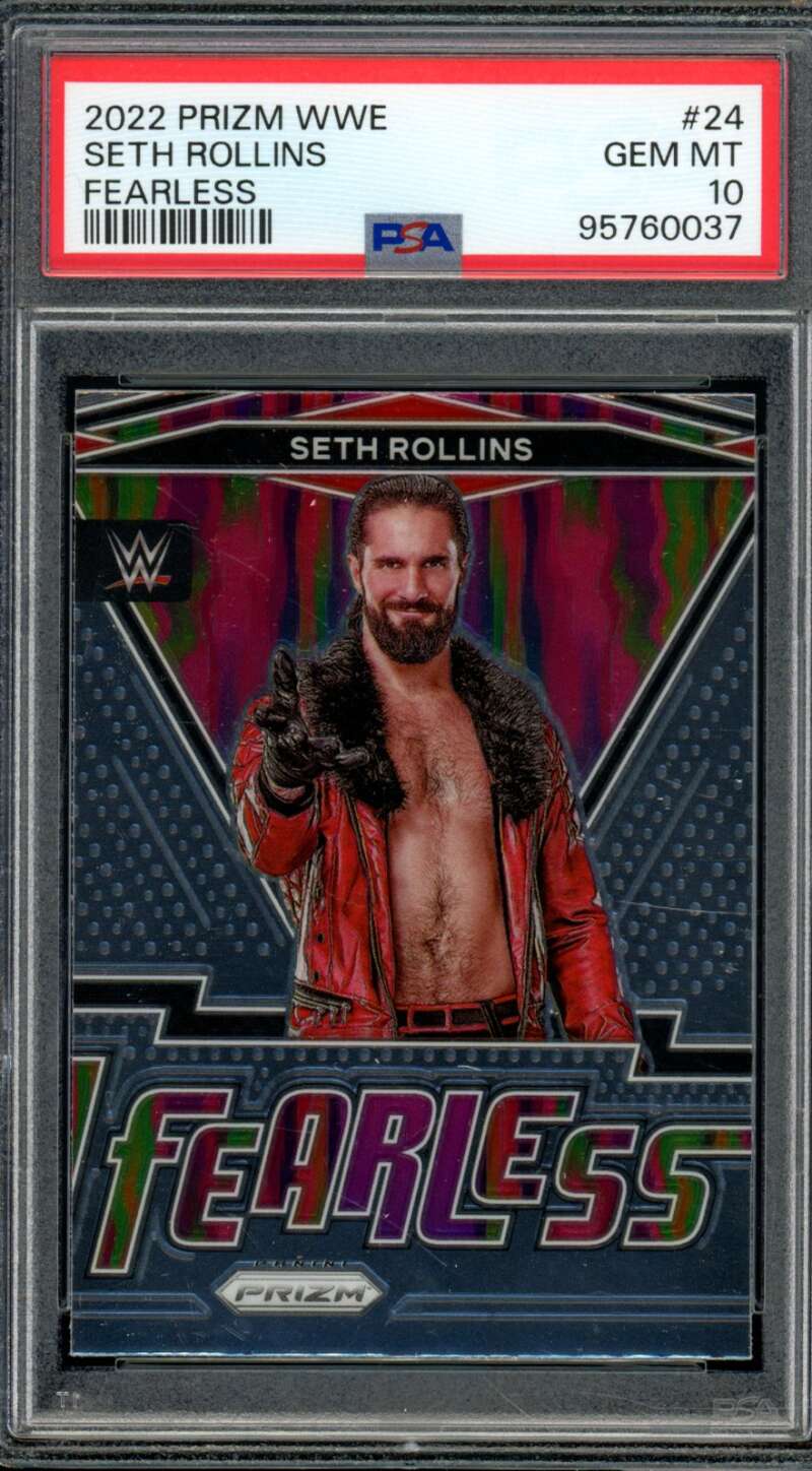 Seth Rollins Card 2022 Prizm WWE Fearless (pop 3) #24 PSA 10 Image 1