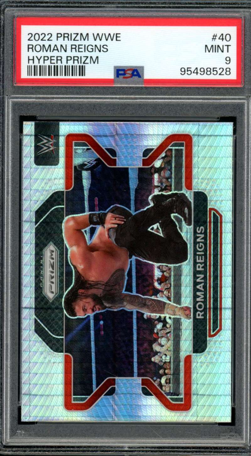 Roman Reigns Card 2022 Prizm WWE Hyper Prizm (pop 7) #40 PSA 9 Image 1