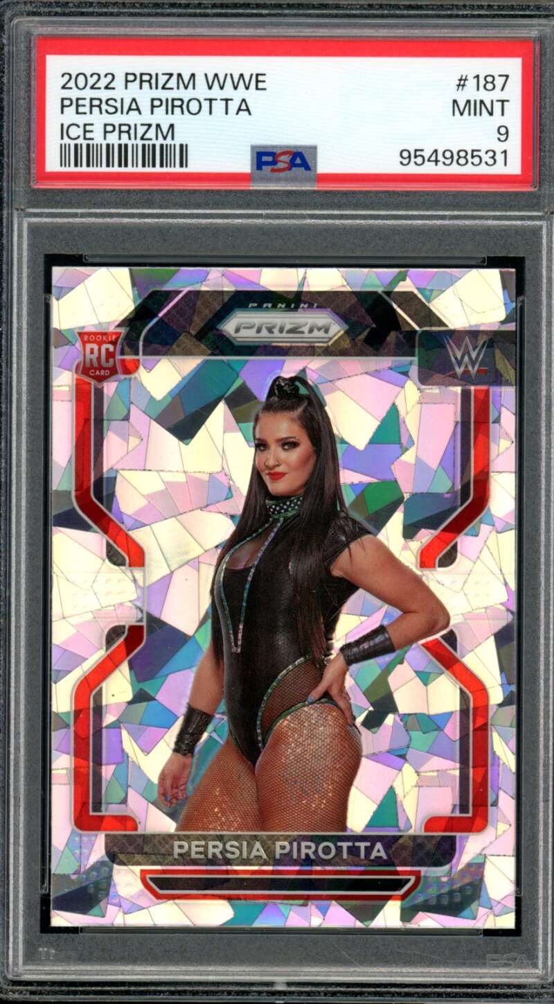 Persia Pirotta Rookie Card 2022 Prizm WWE Ice Prizm (pop 1) #187 PSA 9 Image 1