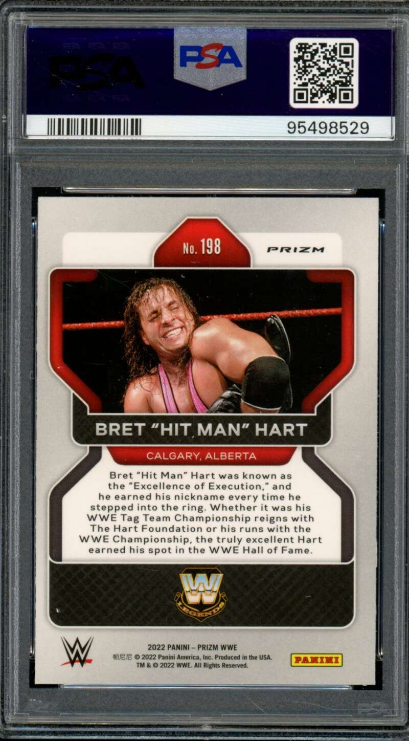 Bret Hit Man Hart Card 2022 Prizm WWE Ice Prizm (pop 4) #198 PSA 10 Image 2