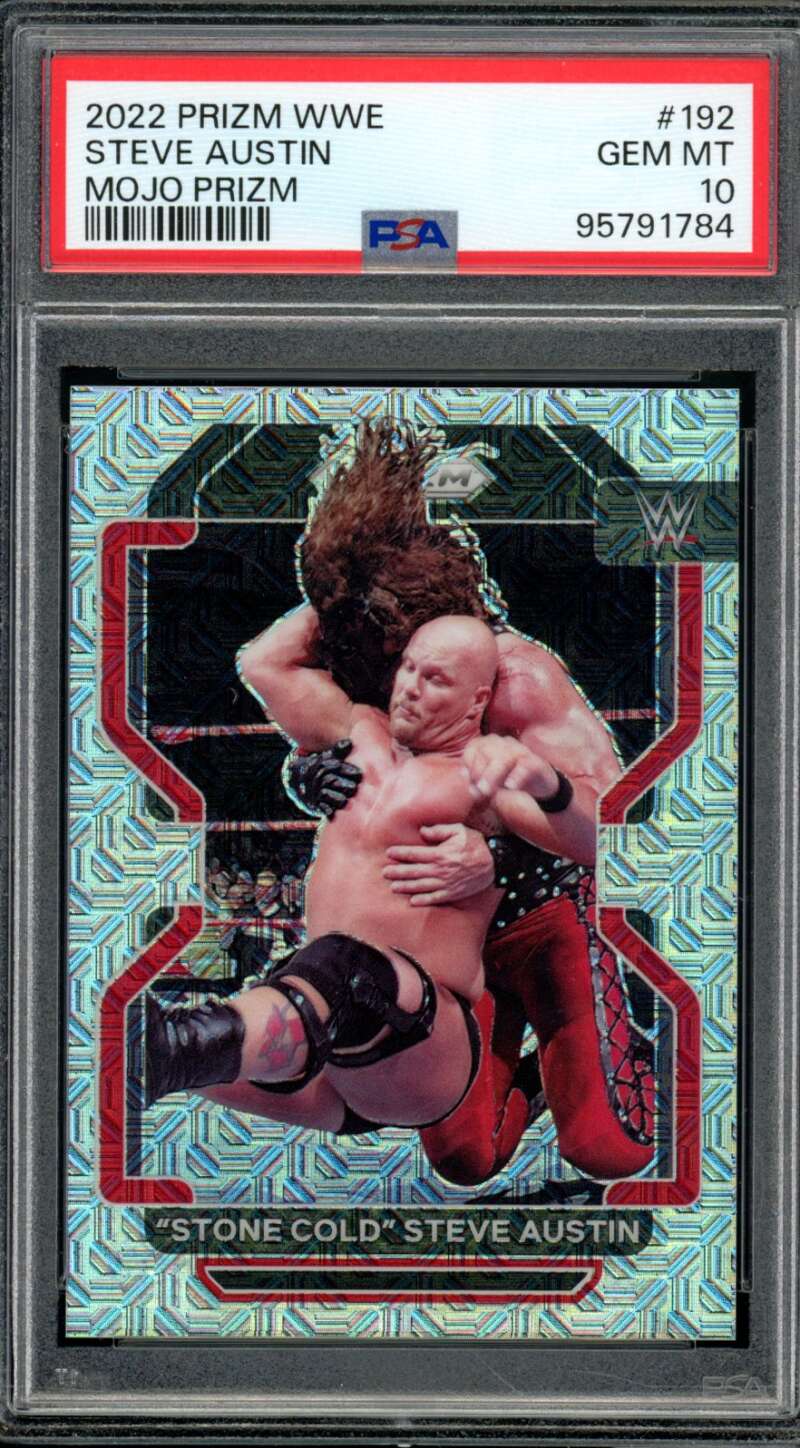 Steve Austin Card 2022 Prizm WWE Mojo Prizm (10/25) (pop 5) #192 PSA 10 Image 1