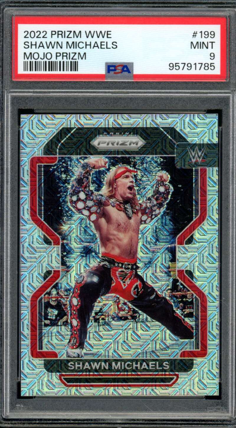 Shawn Michaels Card 2022 Prizm WWE Mojo Prizm (23/25) (pop 5) #199 PSA 9 Image 1