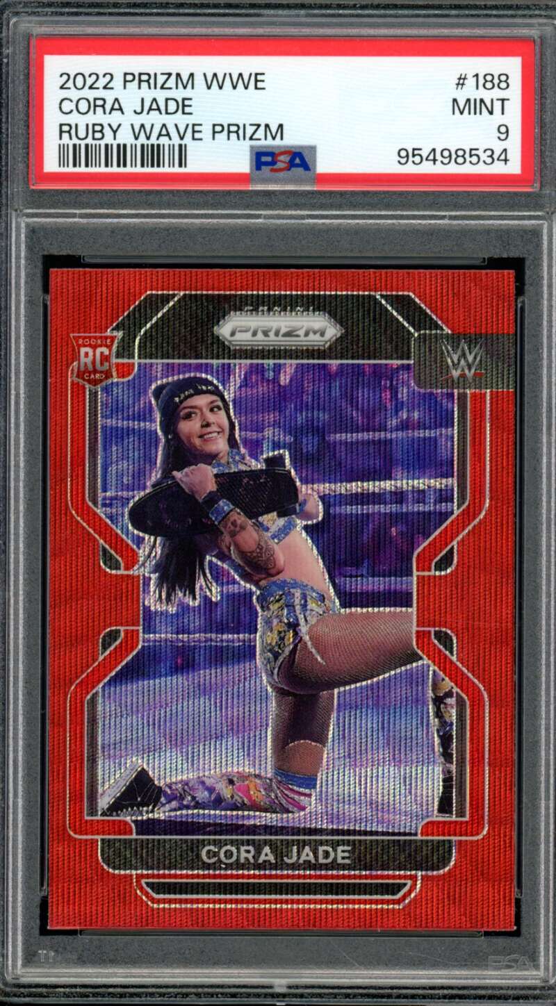 Cora Jade Rookie Card 2022 Prizm WWE Ruby Wave Prizm (pop 12) #188 PSA 9 Image 1