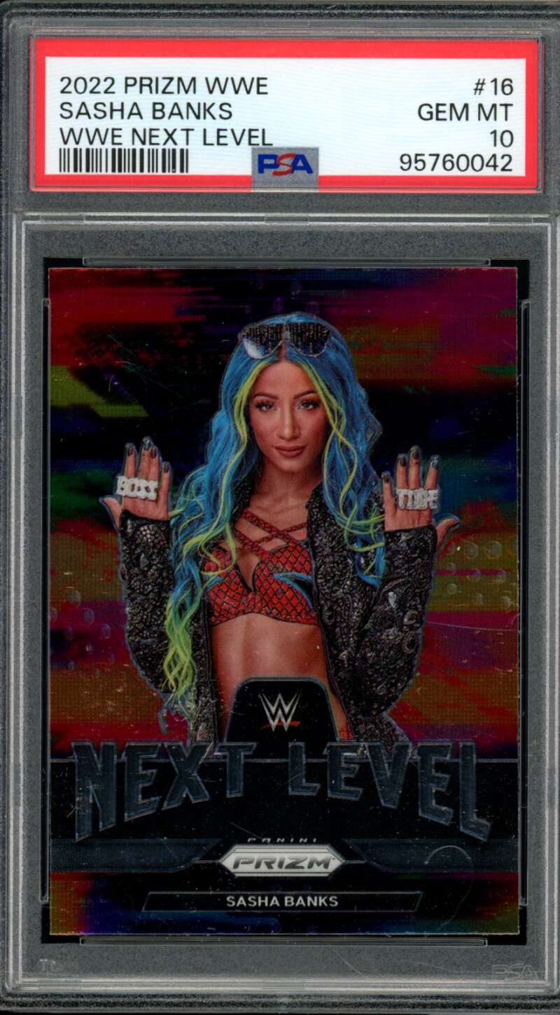 Sasha Banks Card 2022 Prizm WWE WWE Next Level (pop 1) #16 PSA 10 Image 1