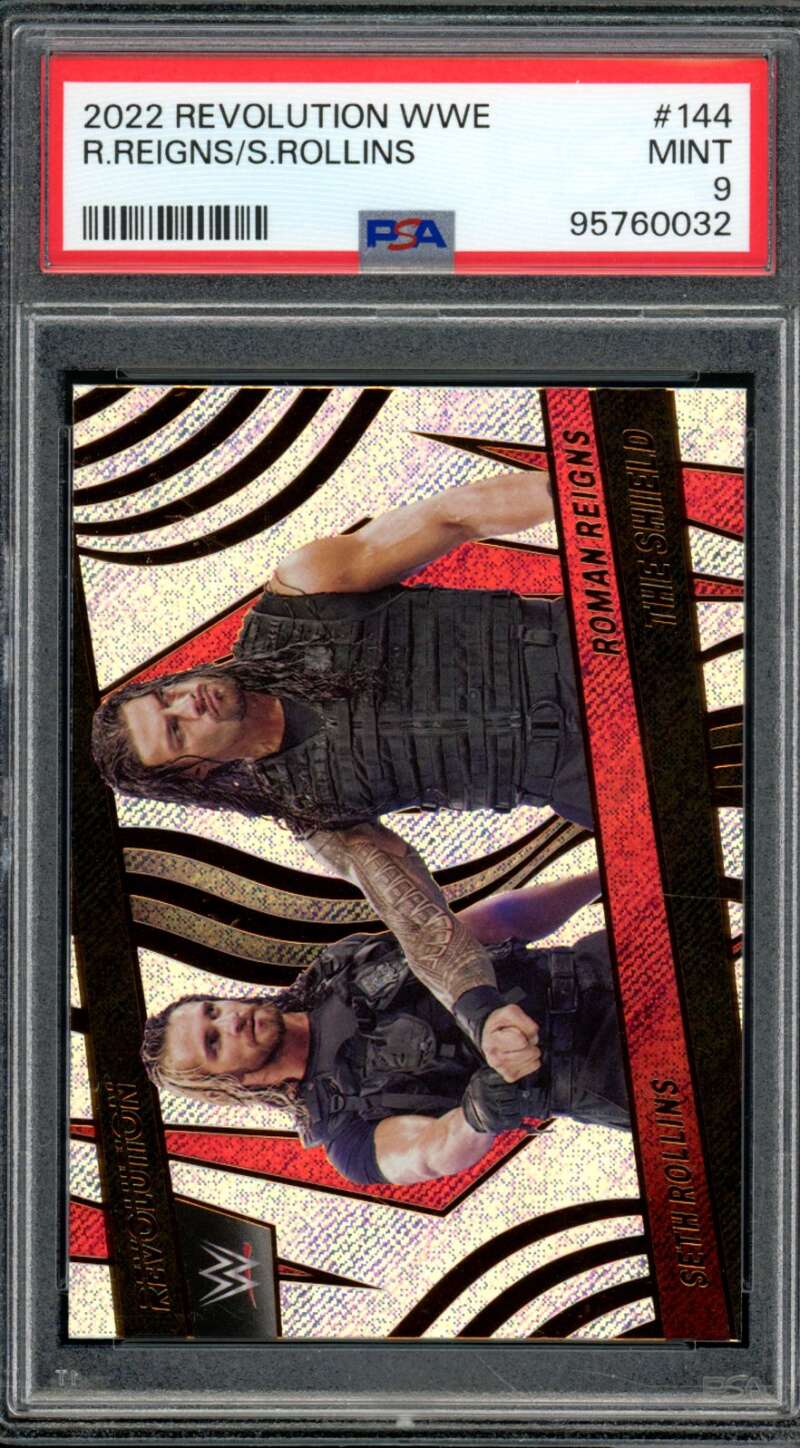 Roman Reigns/Seth Rollins Card 2022 Revolution WWE (pop 1) #144 PSA 9 Image 1