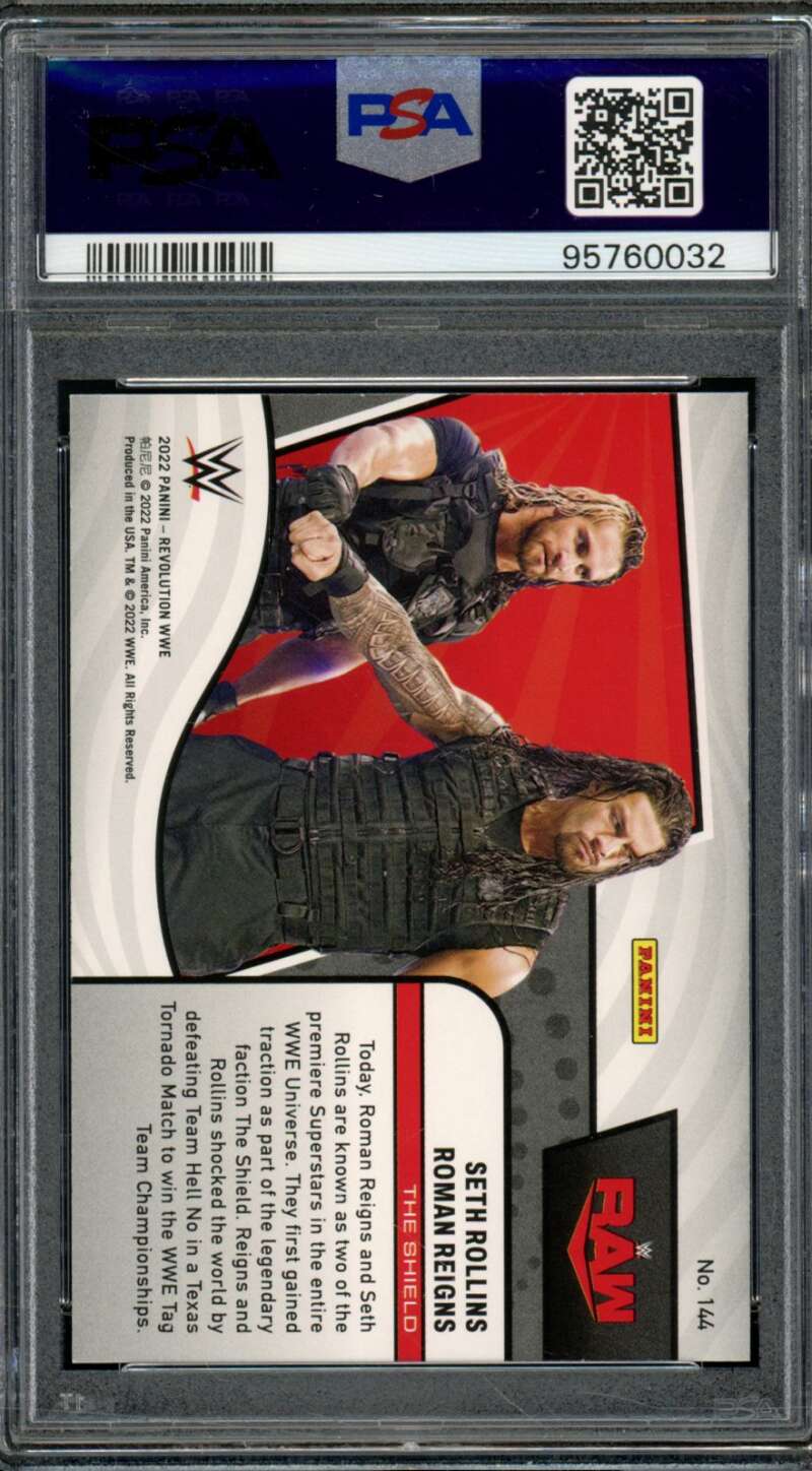 Roman Reigns/Seth Rollins Card 2022 Revolution WWE (pop 1) #144 PSA 9 Image 2