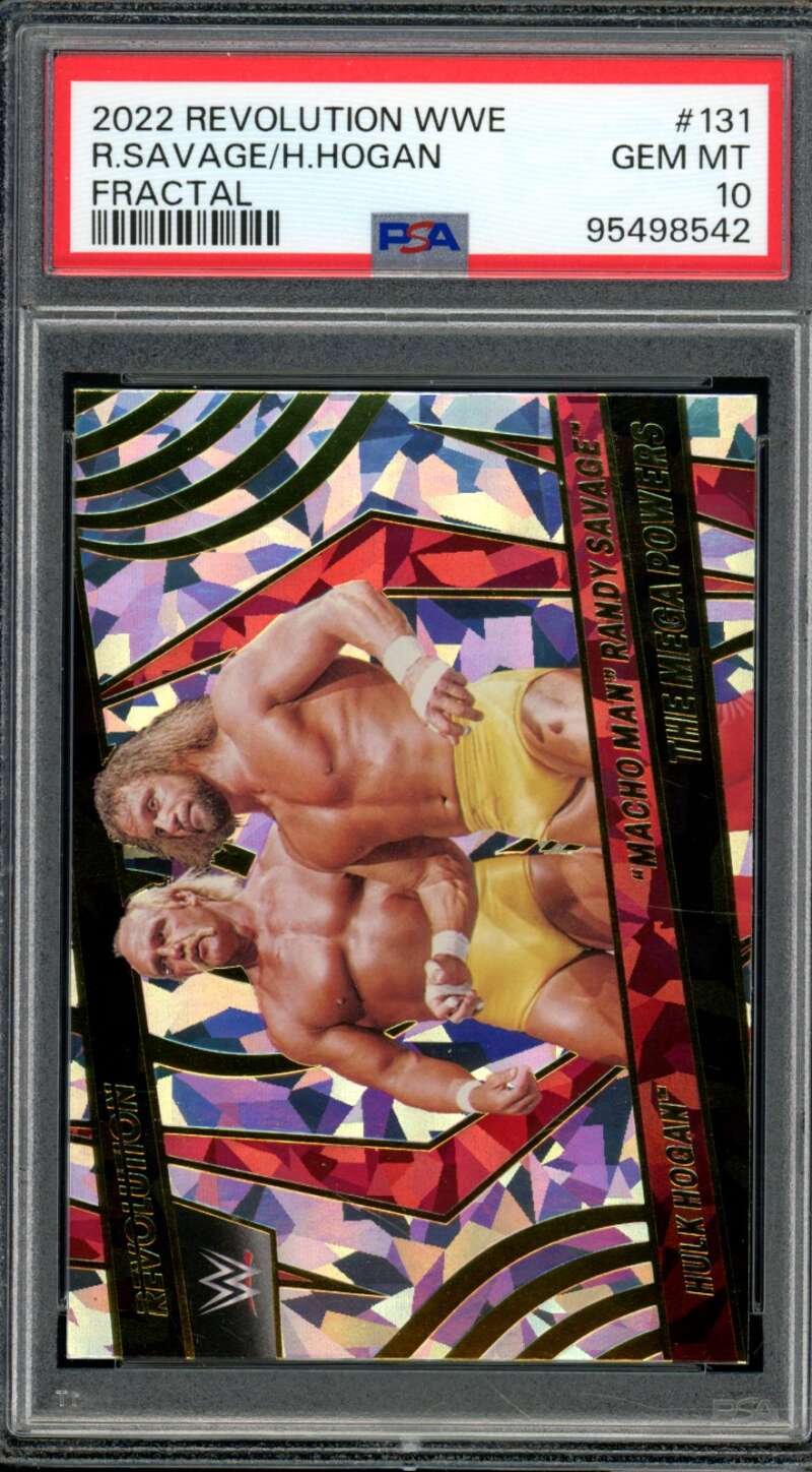 Randy Savage/Hulk Hogan Card 2022 Revolution WWE Fractal (pop 4) #131 PSA 10 Image 1