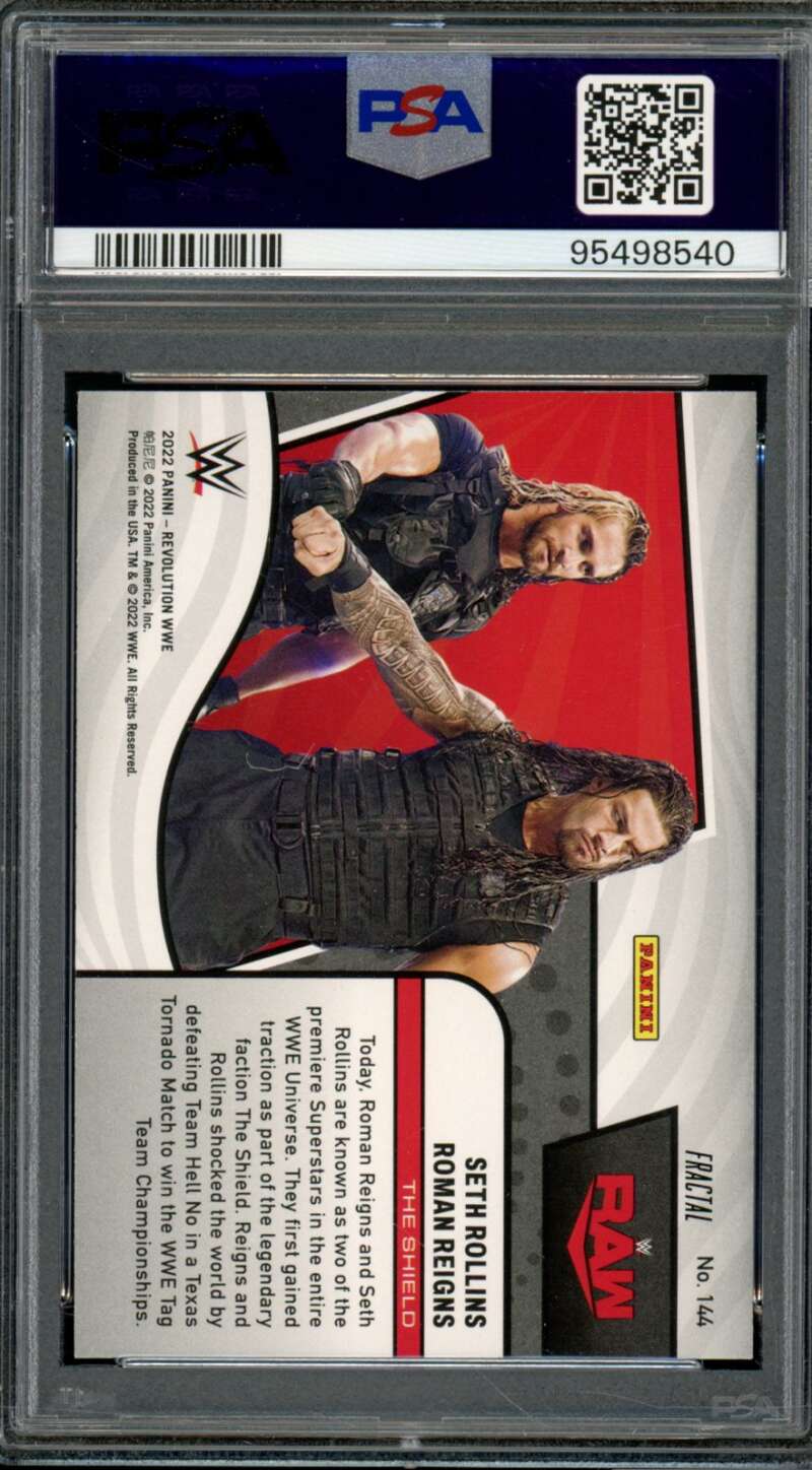 Roman Reigns/Seth Rollins Card 2022 Revolution WWE Fractal (pop 2) #144 PSA 10 Image 2