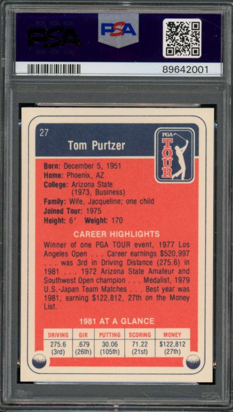 Tom Purtzer Card 1982 Donruss Golf #27 PSA 8 Image 2