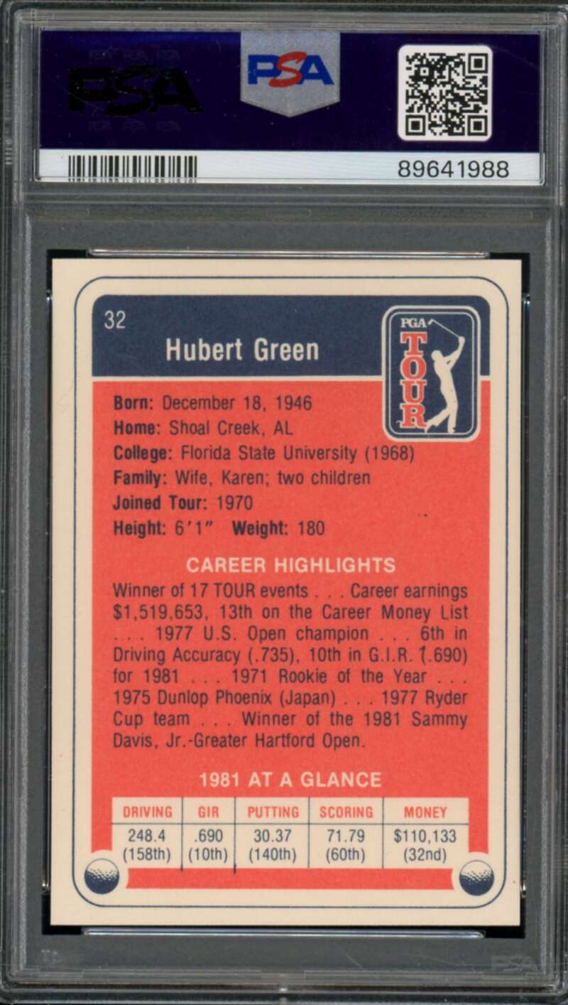 Hubert Green Card 1982 Donruss Golf #32 PSA 8 Image 2