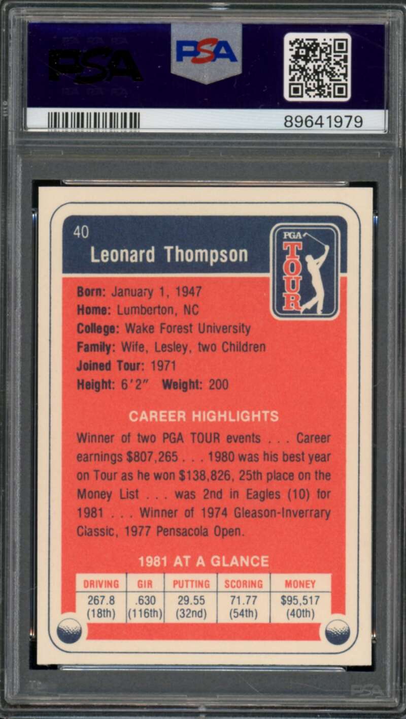 Leonard Thompson Card 1982 Donruss Golf #40 PSA 8 Image 2