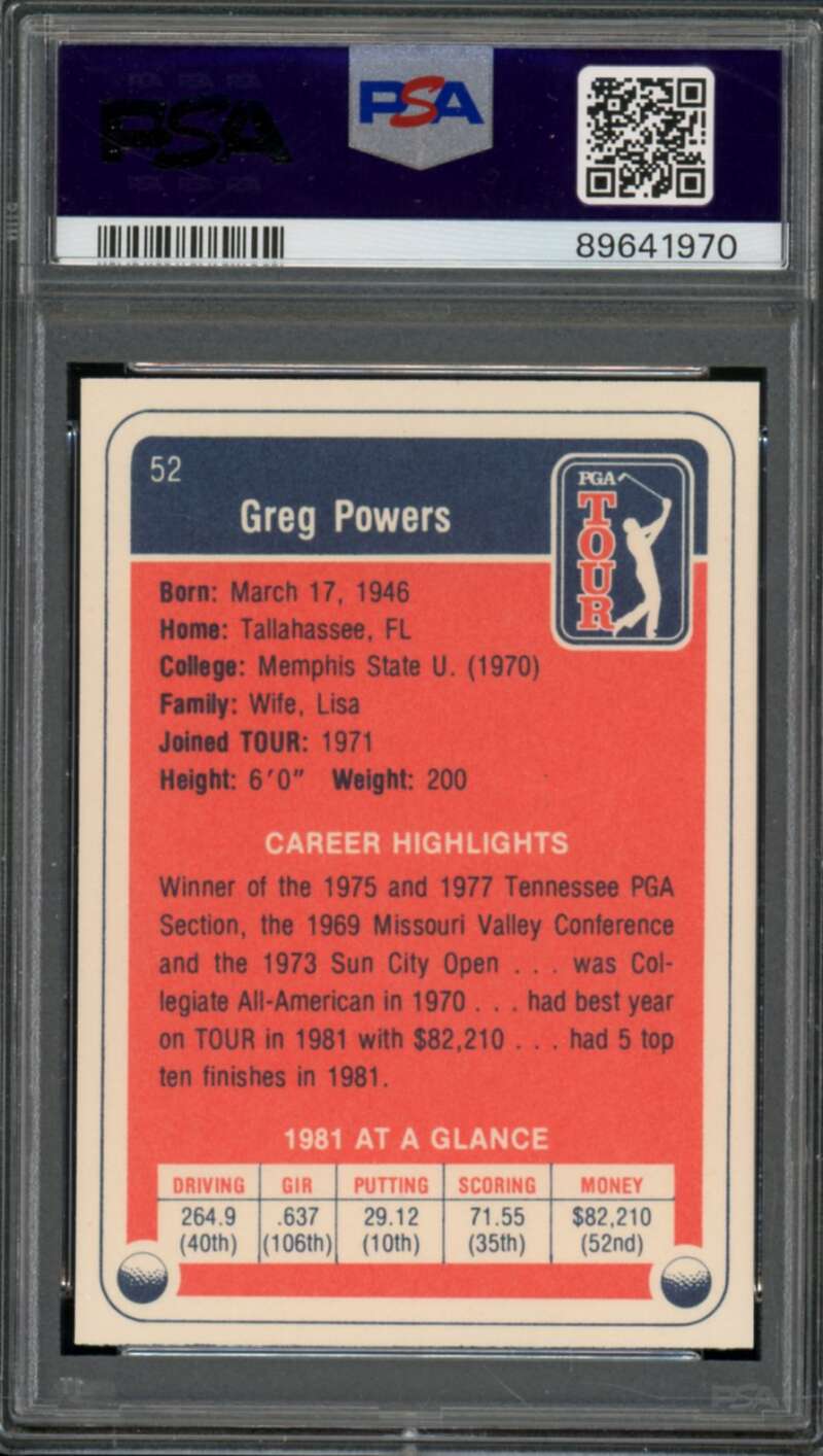 Greg Powers Card 1982 Donruss Golf #52 PSA 8 Image 2