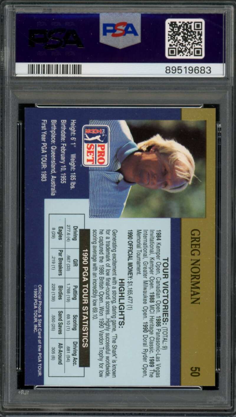 Greg Norman Card 1990 Pro Set Golf #50 PSA 8 Image 2